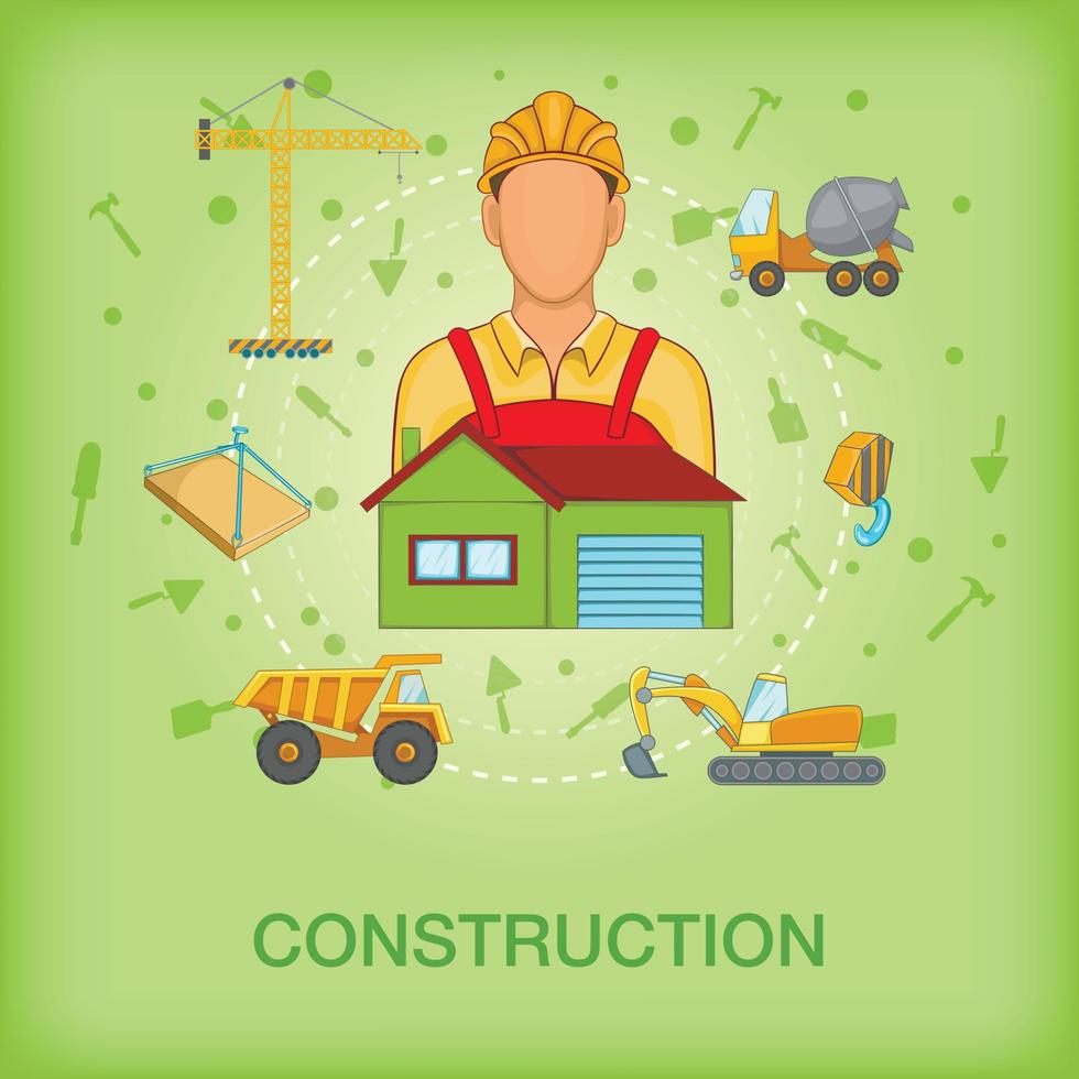 Building process concept worker, cartoon style vector