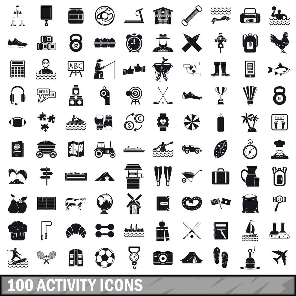 100 iconos de actividad, estilo simple vector