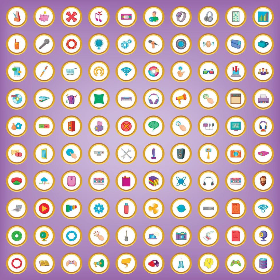 100 applications icons set in cartoon style vector