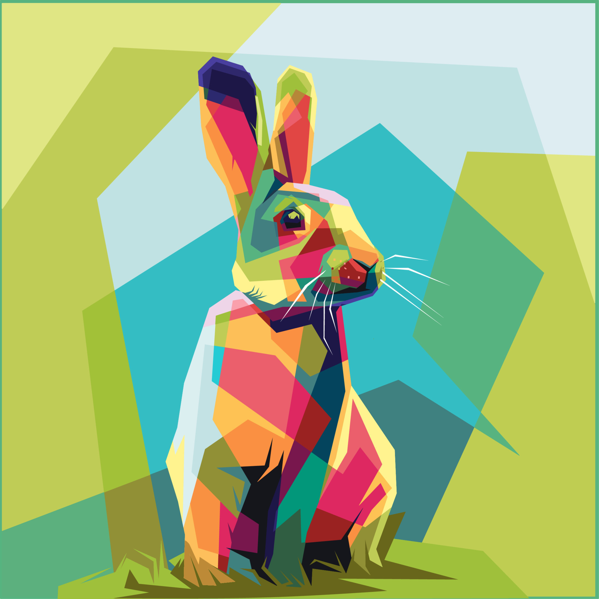 rabbit wpap, animal pop art rectangle, colorful vector illustration
