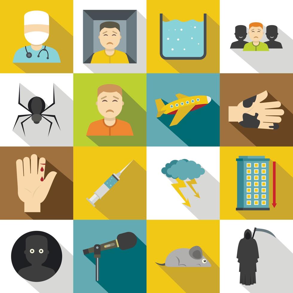 Phobia symbols icons set, flat style vector