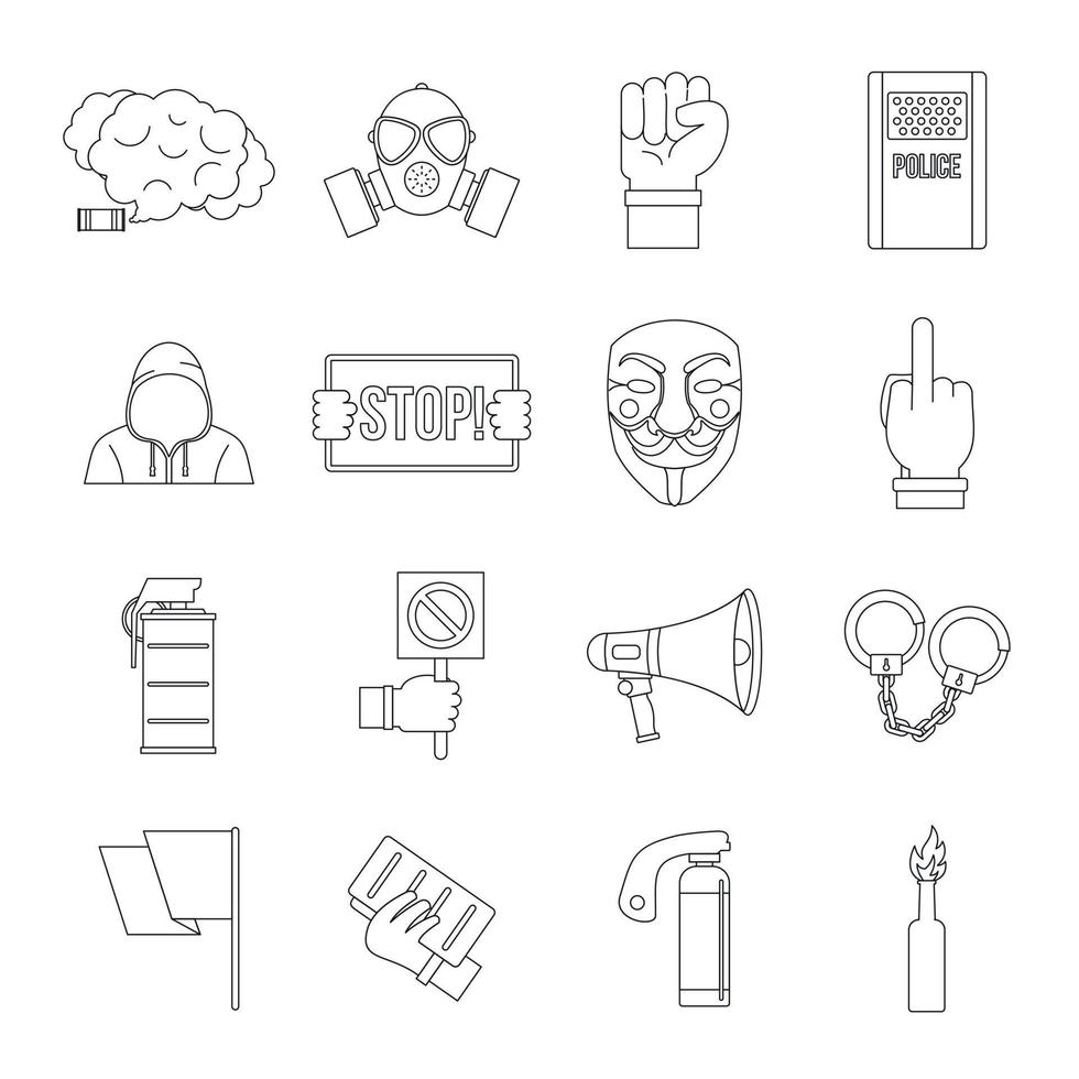 Protest icons set, outline style vector