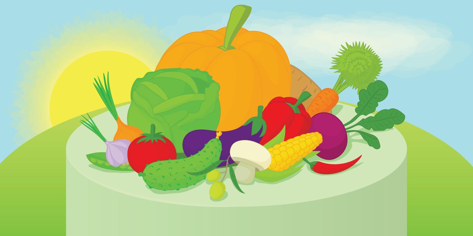banner horizontal de verduras, estilo de dibujos animados vector