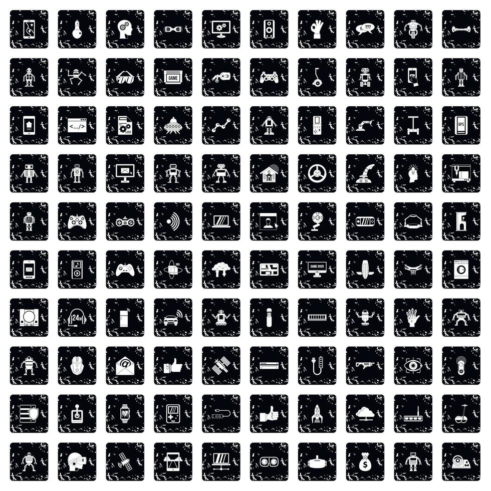 100 iconos de robots, estilo grunge vector