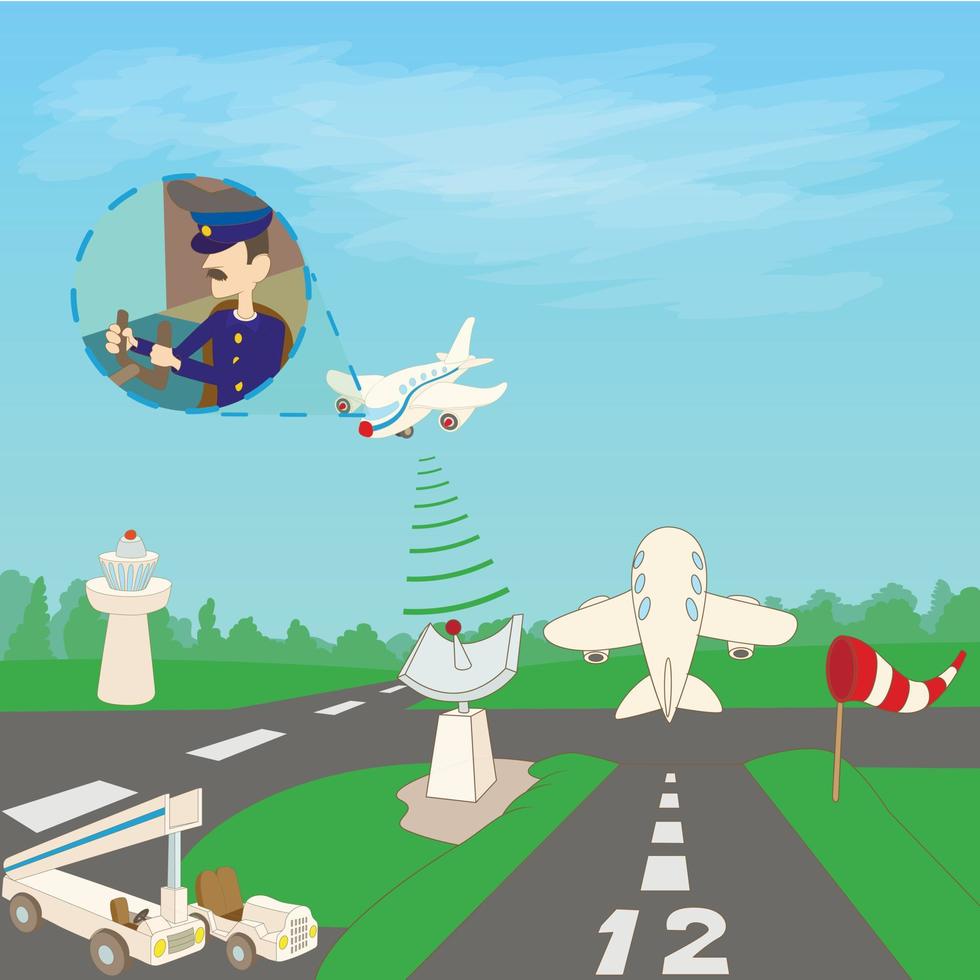 Airport concept runway, cartoon style vector