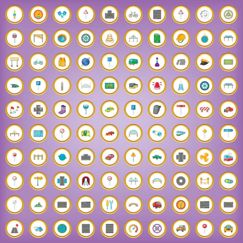100 bridges and roads icons set in cartoon style vector