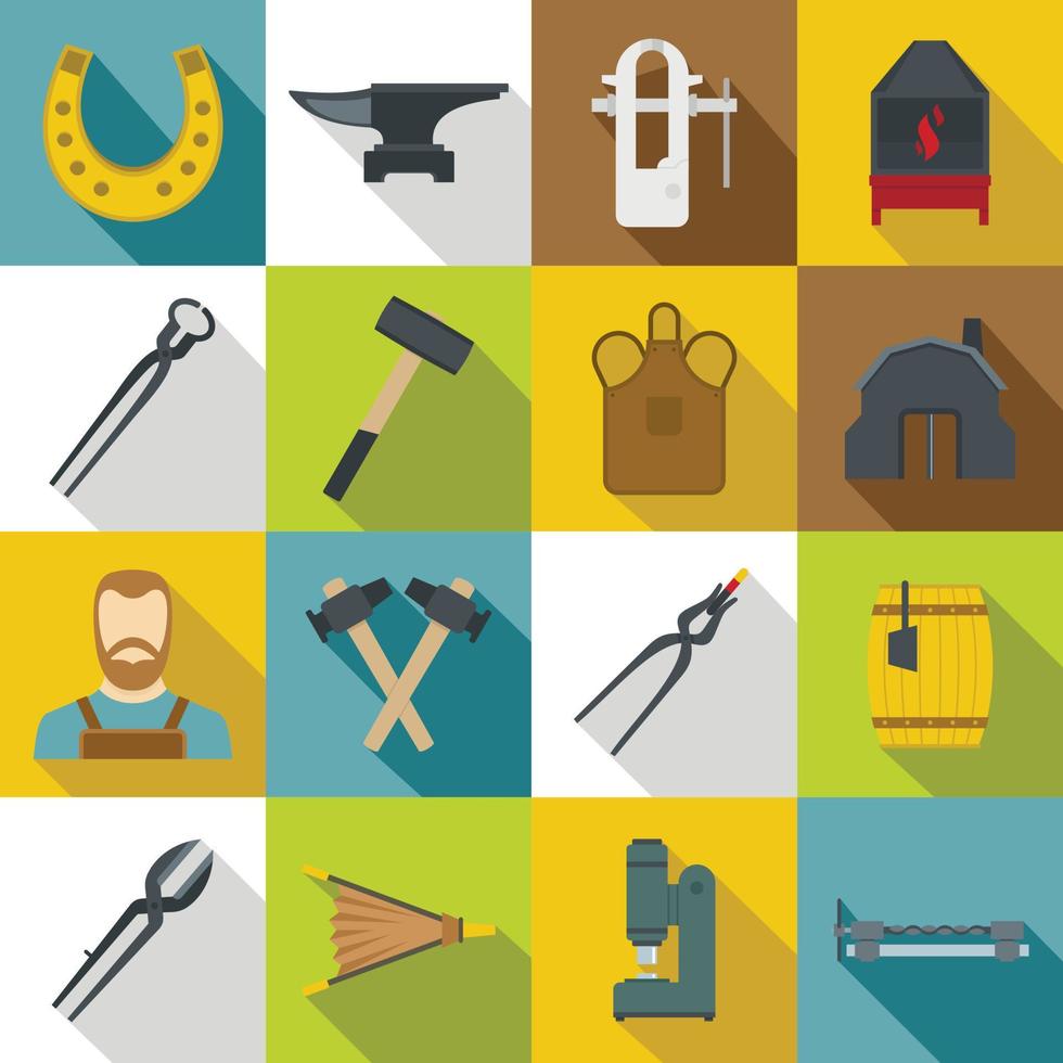 Blacksmith icons set, flat style vector