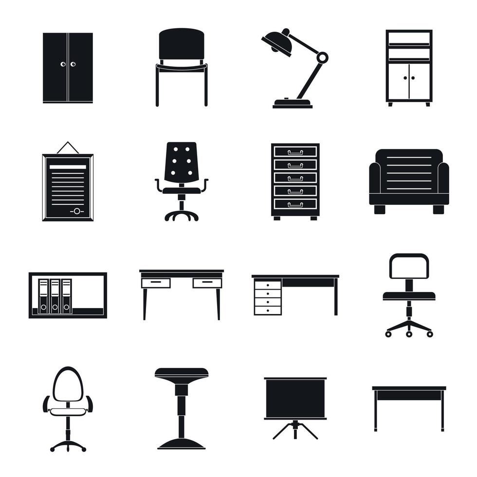 conjunto de iconos de muebles de oficina, estilo simple vector