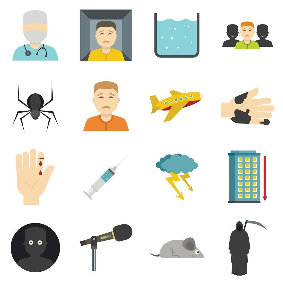 Phobia symbols icons set in flat style vector