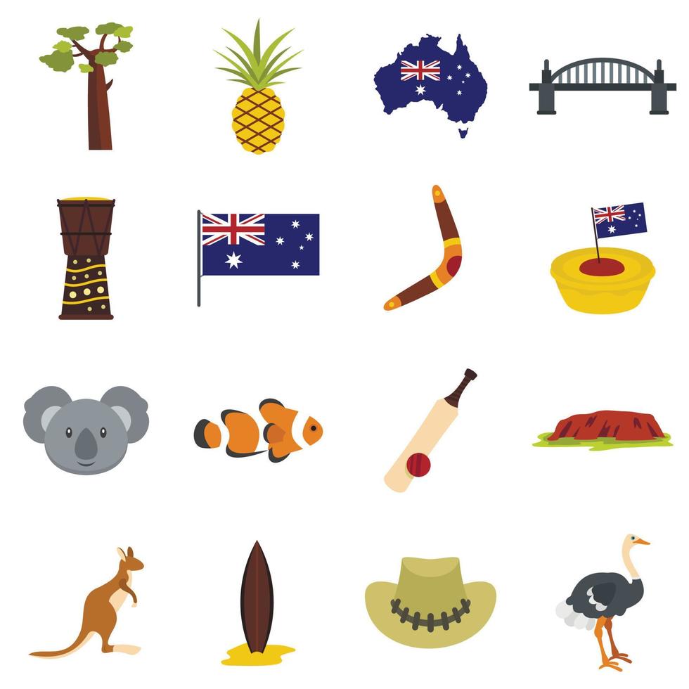 Australia travel icons set in flat style vector