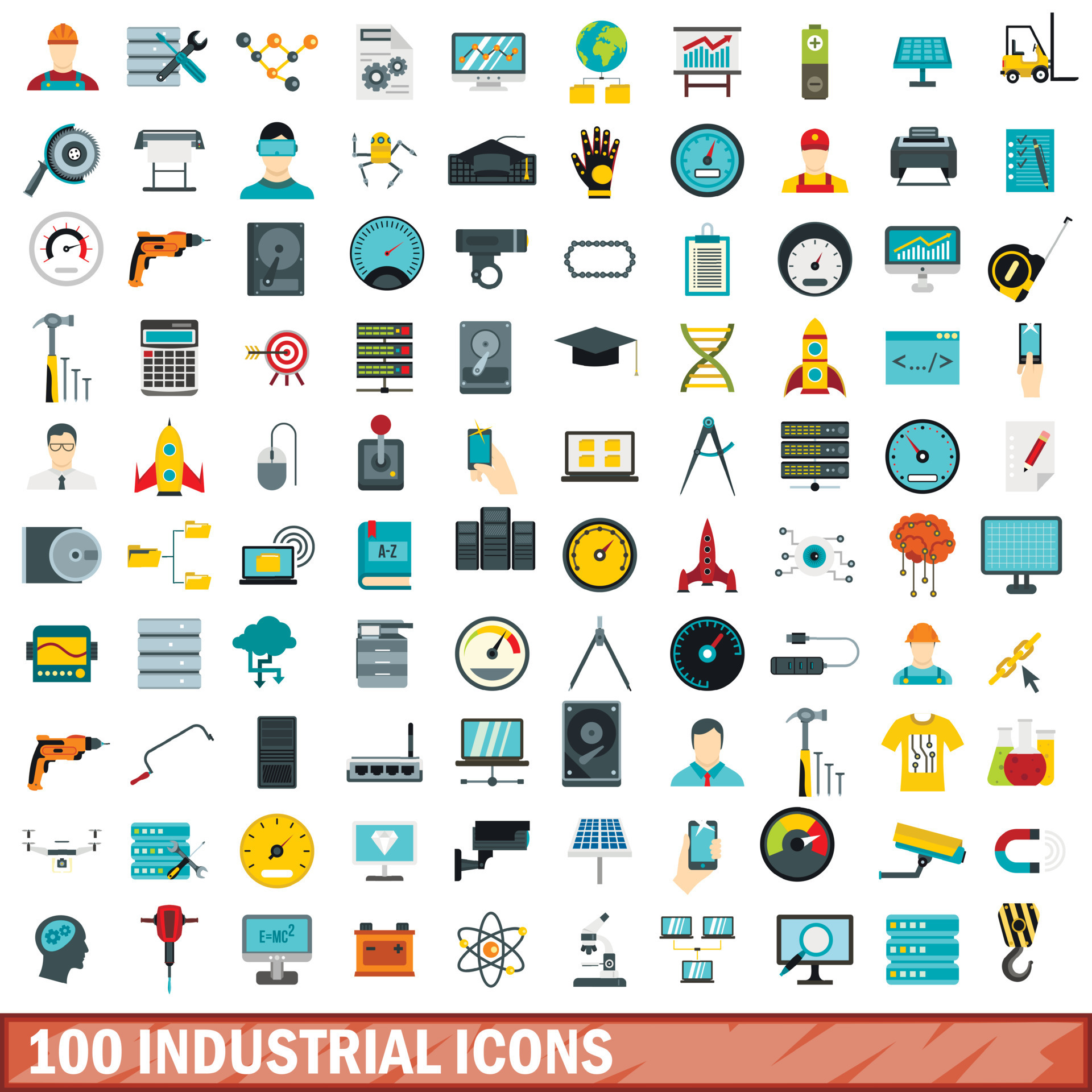 100 industrial icons set, flat style 8252697 Vector Art at Vecteezy