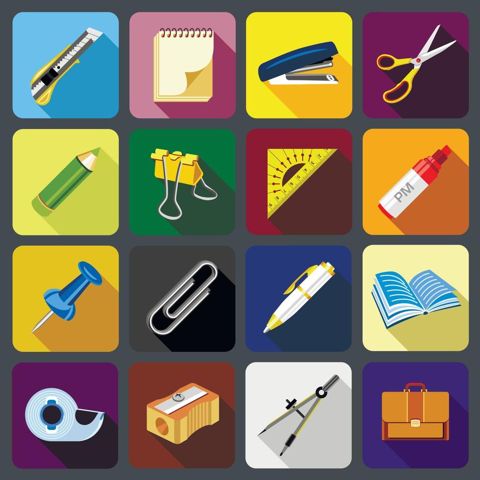 Stationery icons set, flat style vector