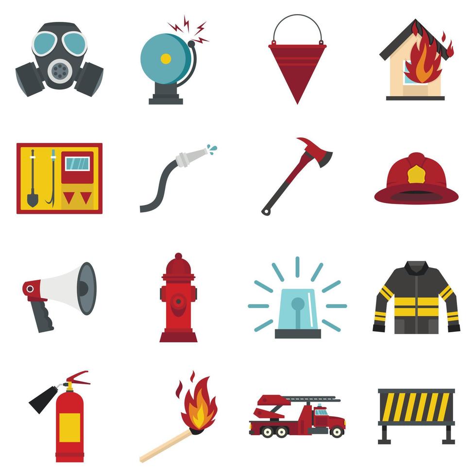 Fireman tools set flat icons vector