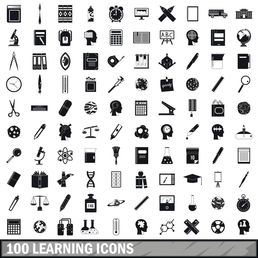 100 iconos de aprendizaje, estilo simple vector
