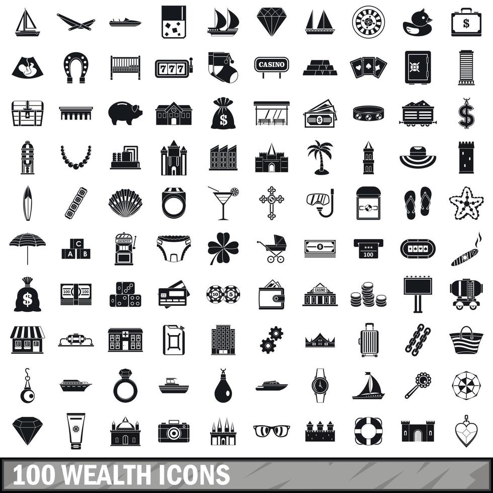 100 iconos de riqueza, estilo simple vector