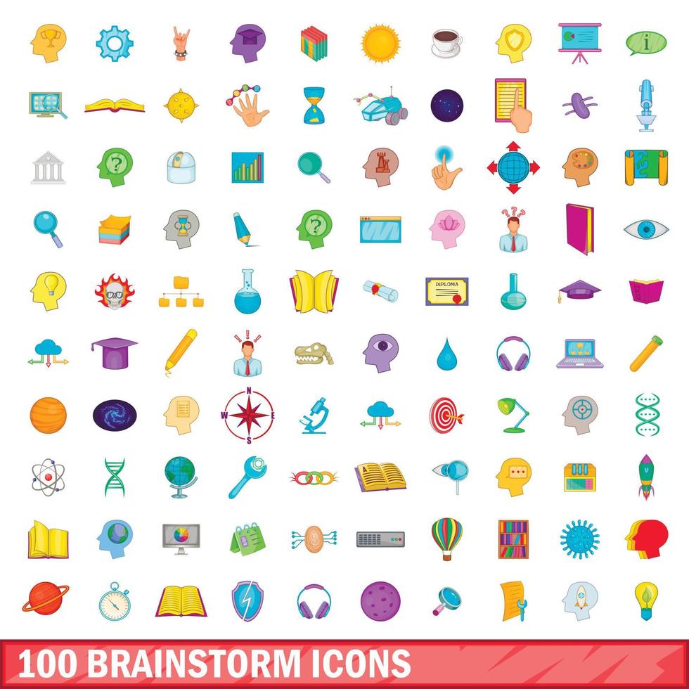 100 brainstorm icons set, cartoon style vector