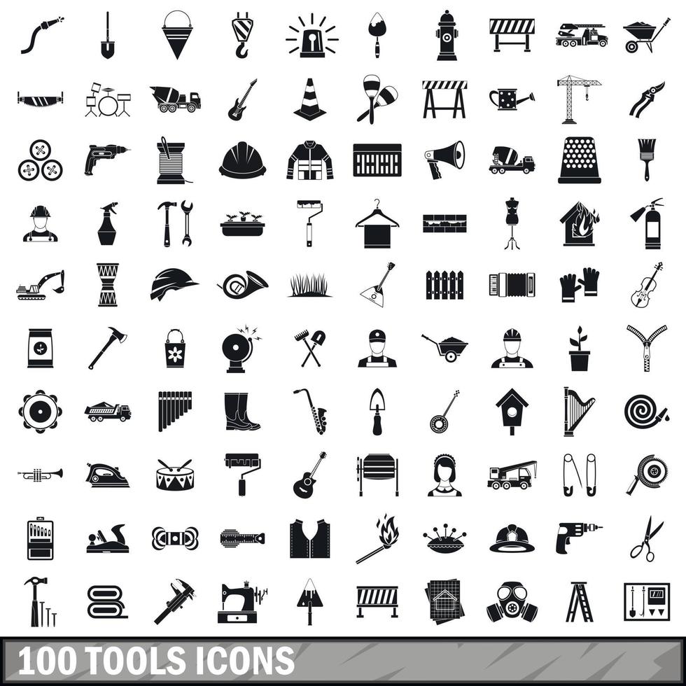 100 herramientas, conjunto de iconos de estilo simple vector