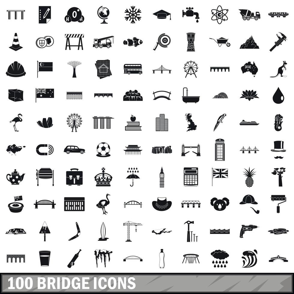 100 bridge icons set, simple style vector