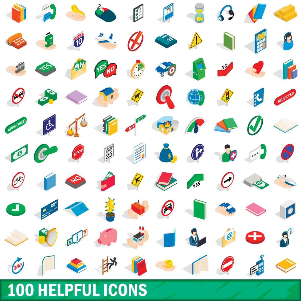 100 helpful icons set, isometric 3d style vector