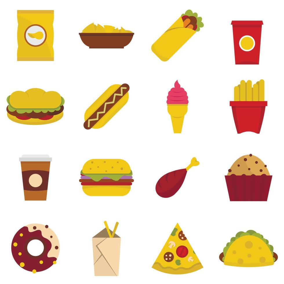 Fast food icons set in flat style vector