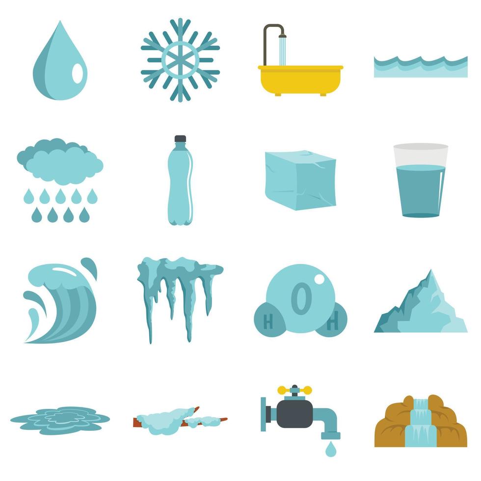 Water icons set in flat style vector