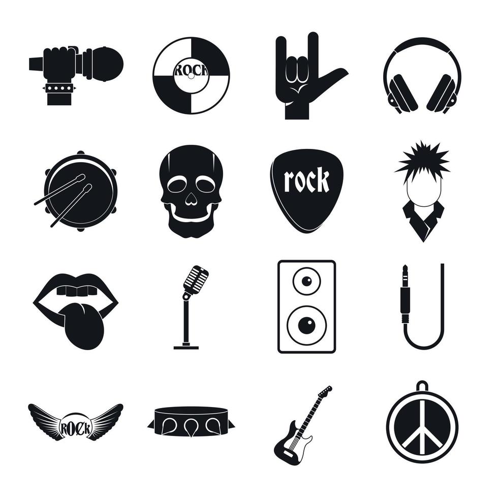 conjunto de iconos de música rock, estilo simple vector