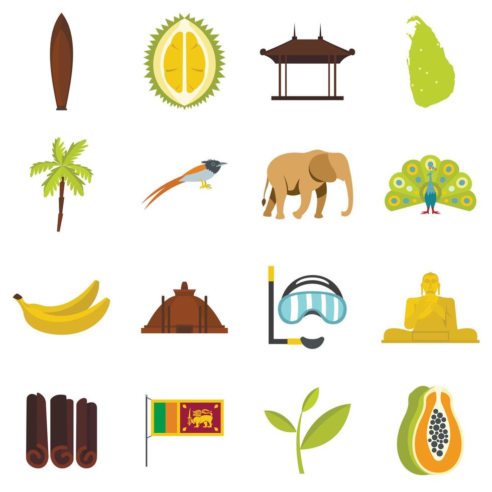 Sri Lanka travel set flat icons vector