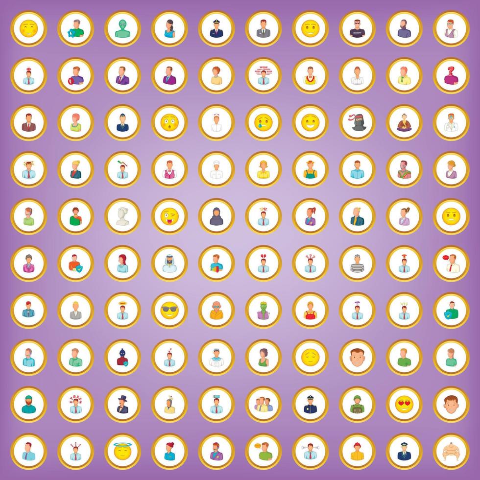100 avatar icons set in cartoon style vector