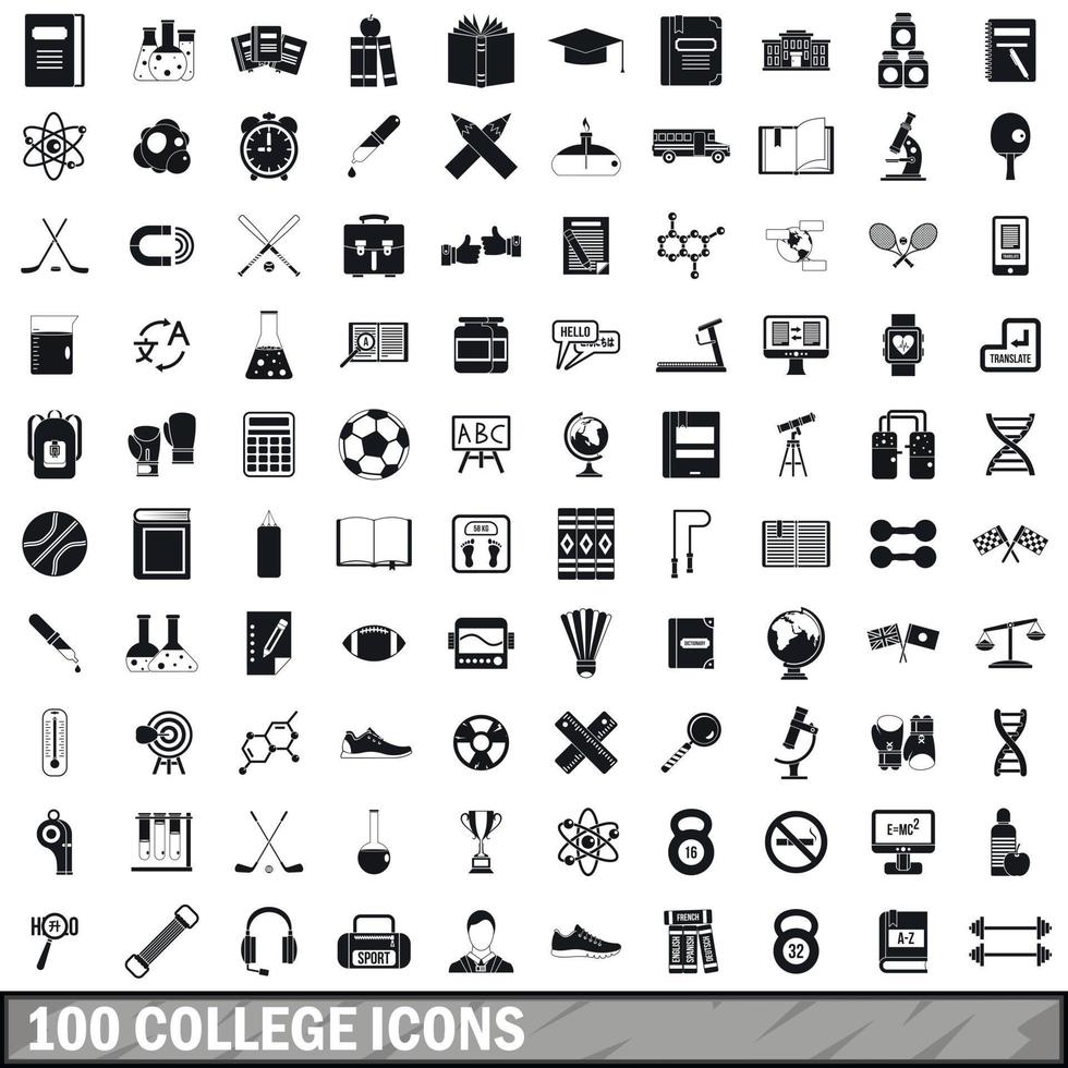100 college icons set, simple style vector