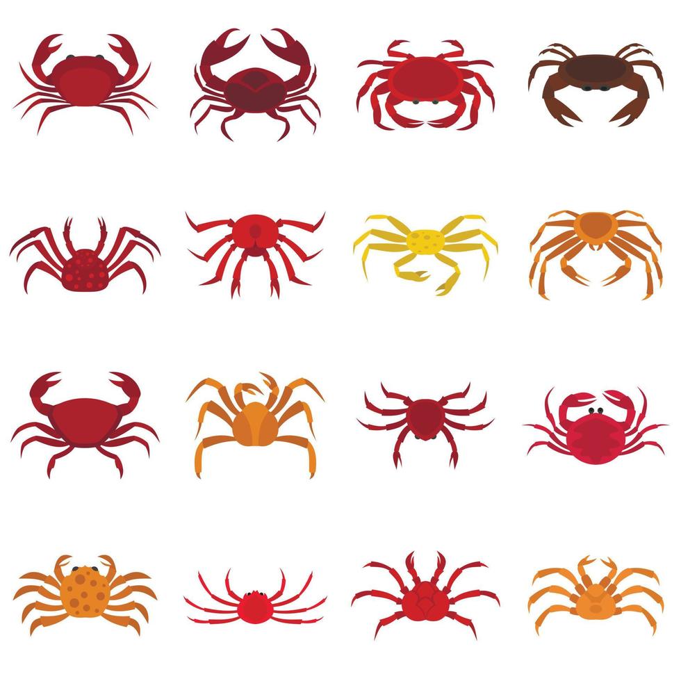 Various crab icons set in flat style vector