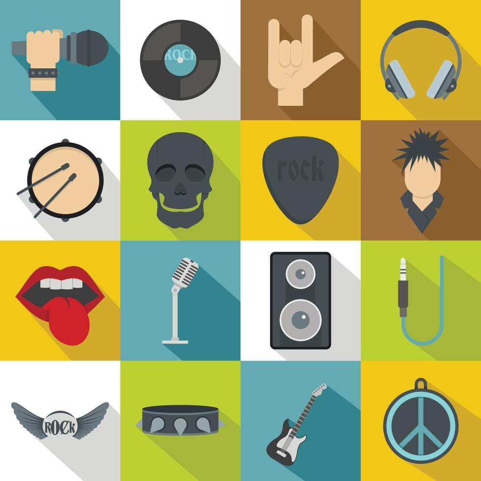 conjunto de iconos de música rock, tipo plano vector