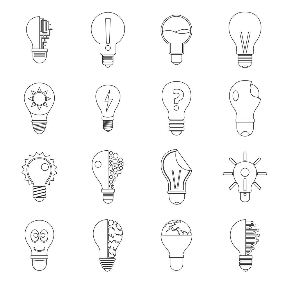 Lamp logo icons set yellow, outline style vector