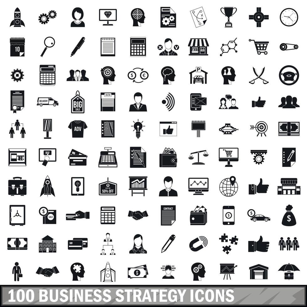 100 business strategy icons set, simple style vector