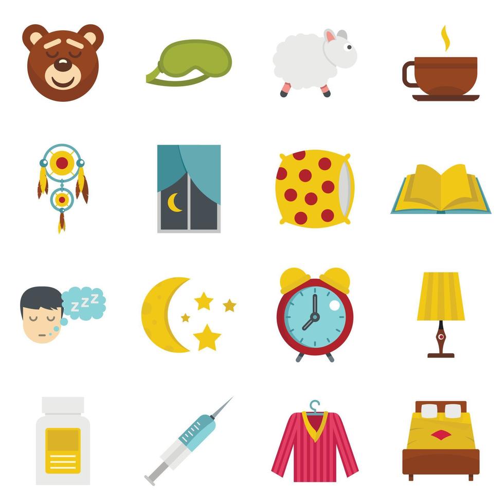 iconos de sueño establecidos en estilo plano vector