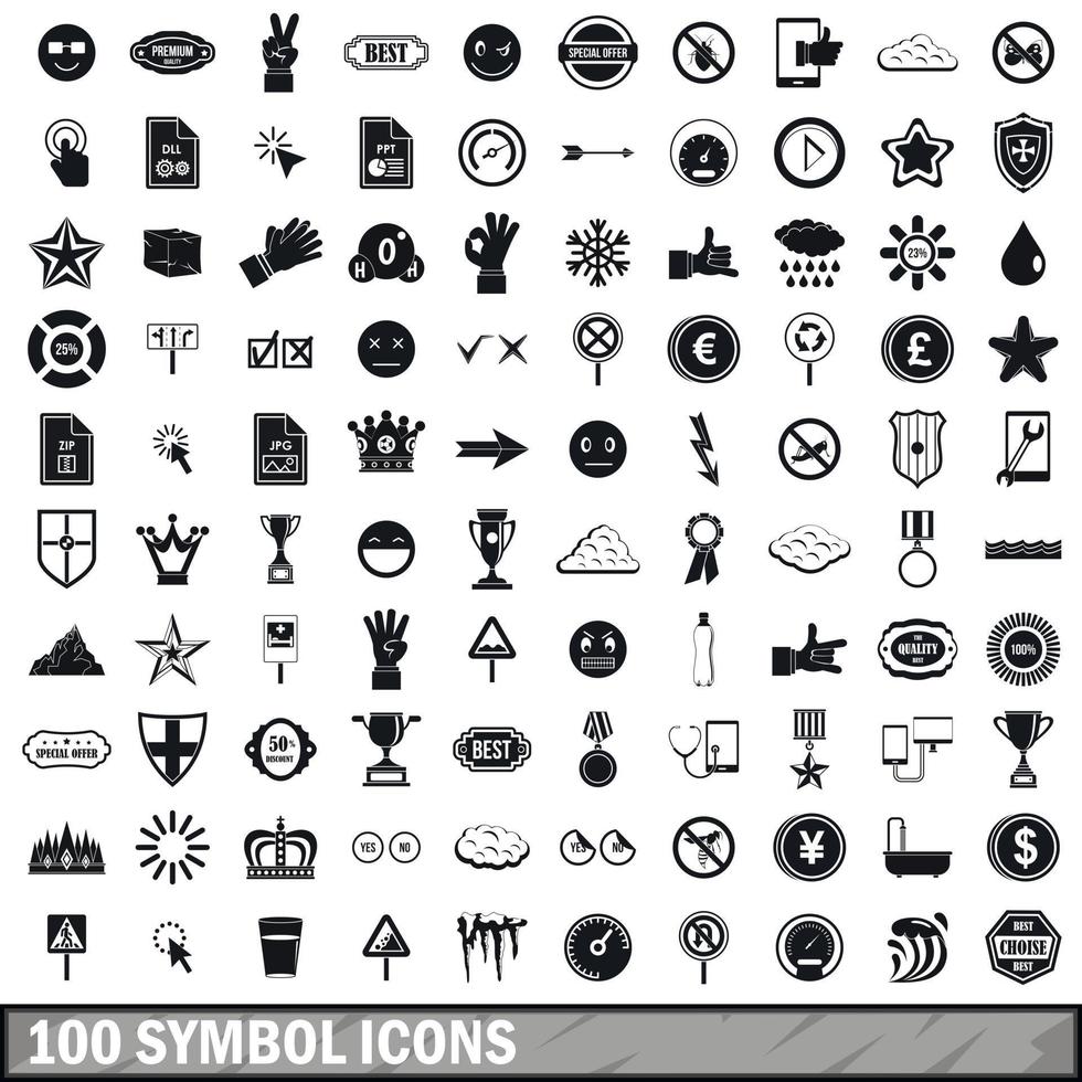 100 symbol icons set, simple style vector