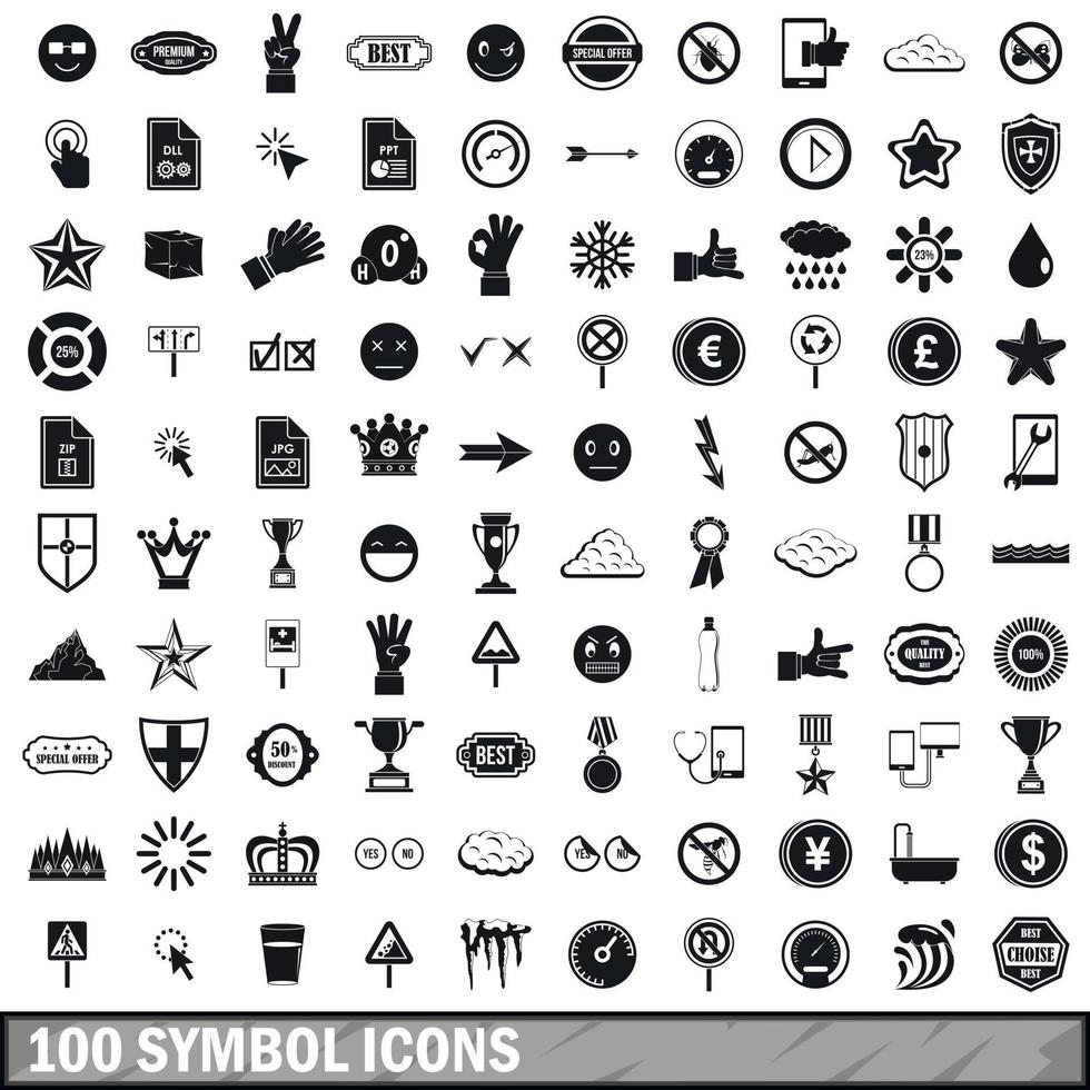 100 iconos de símbolos, estilo simple vector