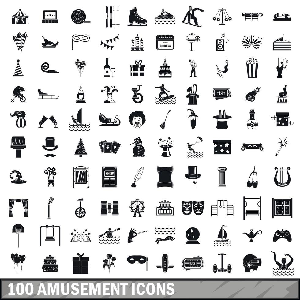 100 iconos de entretenimiento, estilo simple vector
