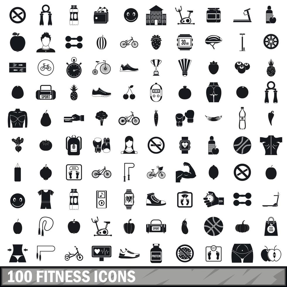 100 fitness icons set in simple style vector