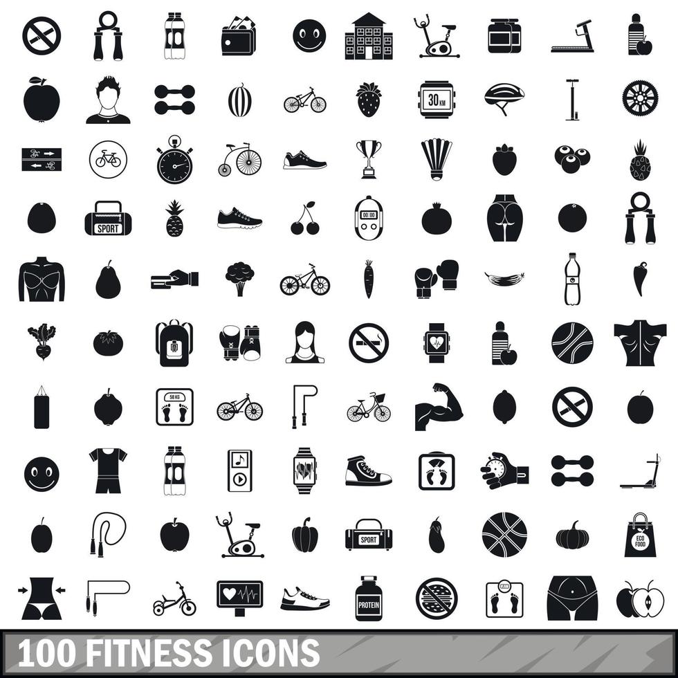 100 iconos de fitness en estilo simple vector