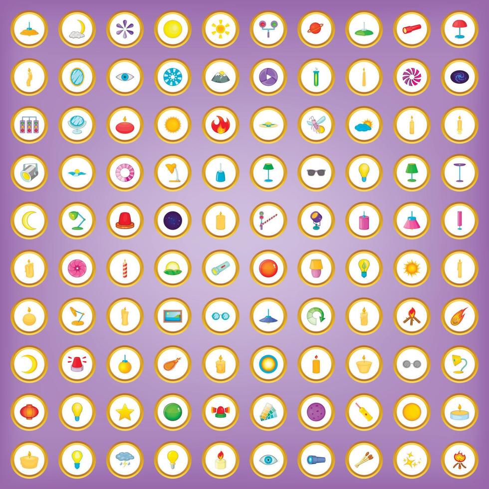100 light icons set in cartoon style vector