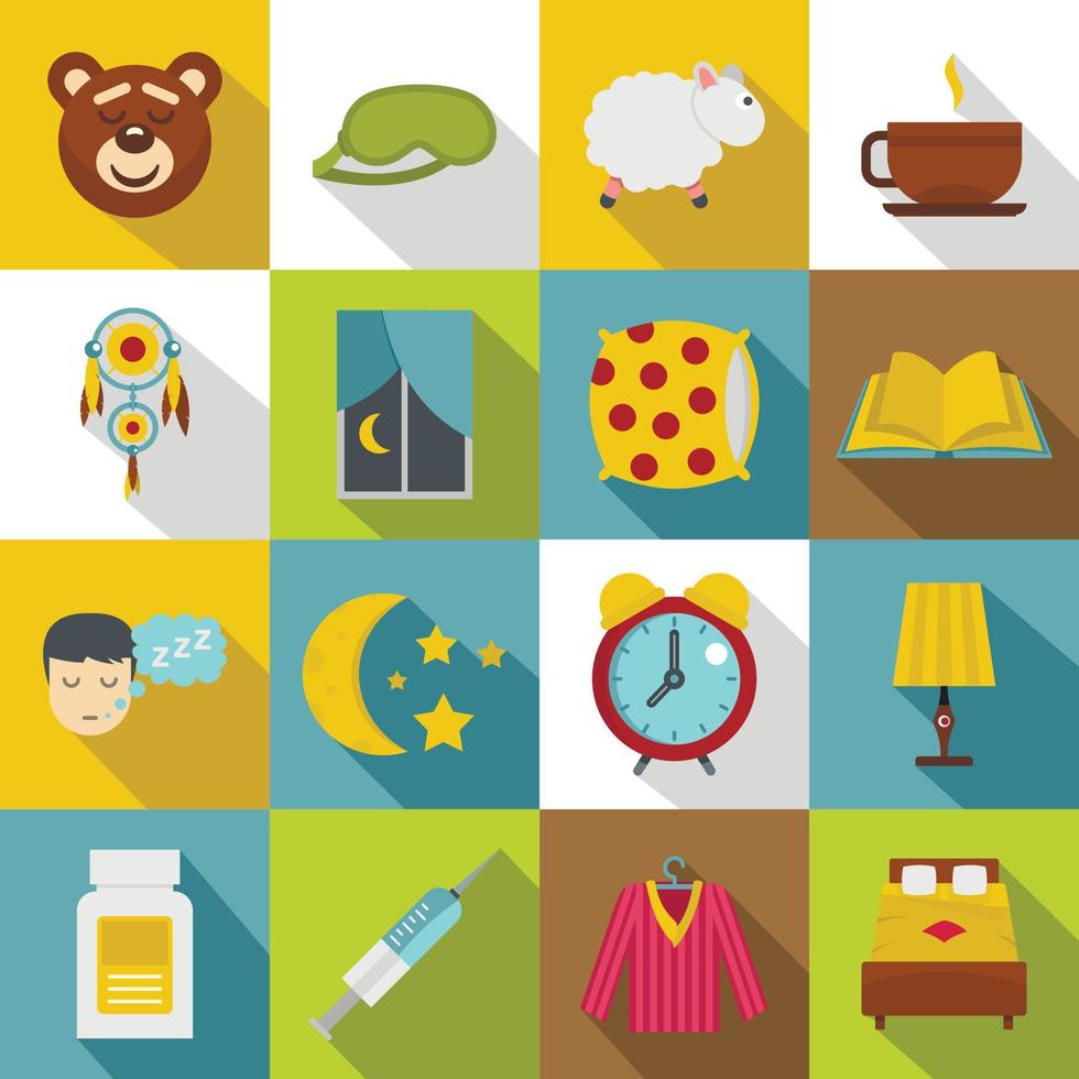 Sleep icons set, flat style vector