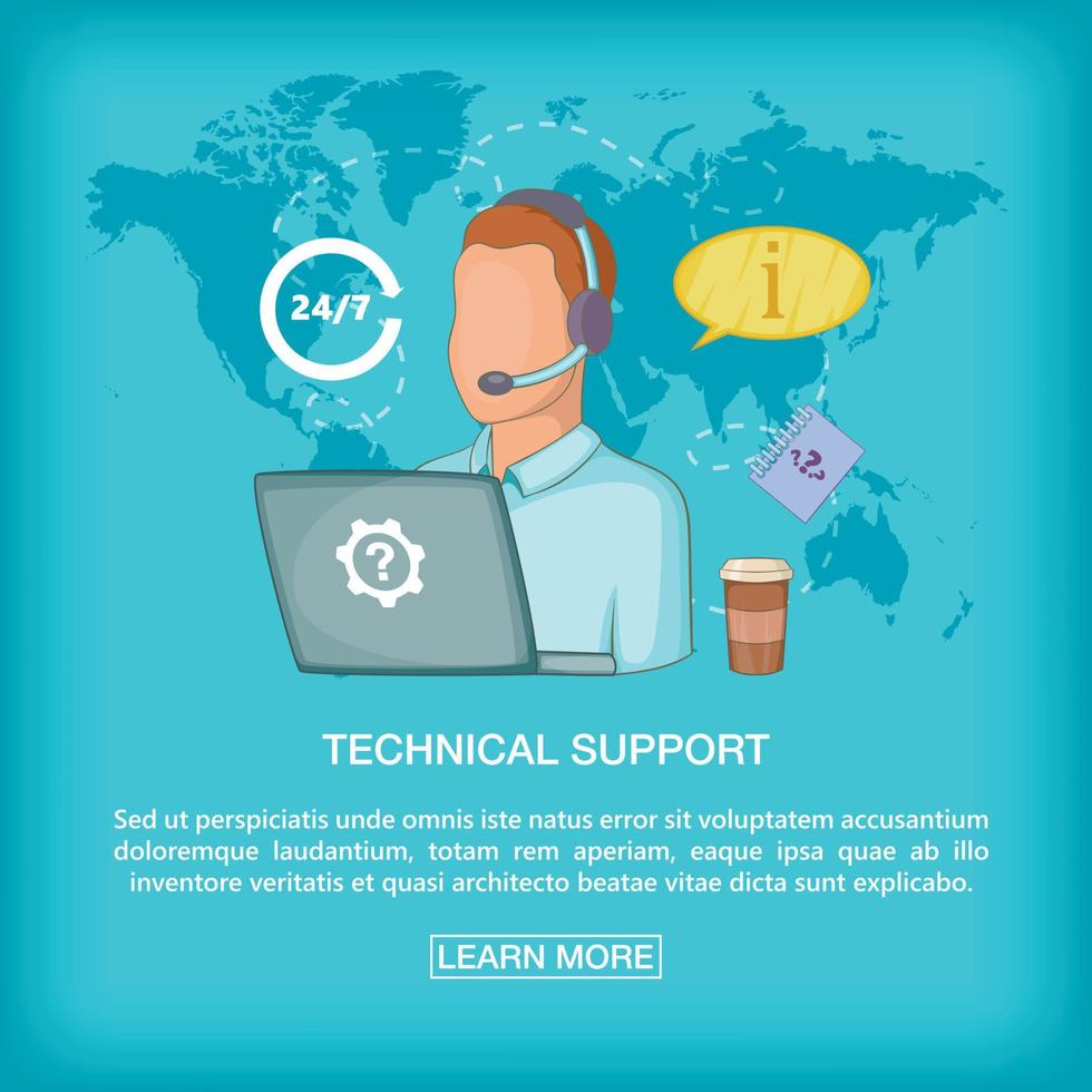 Call center concept tech support, cartoon style vector