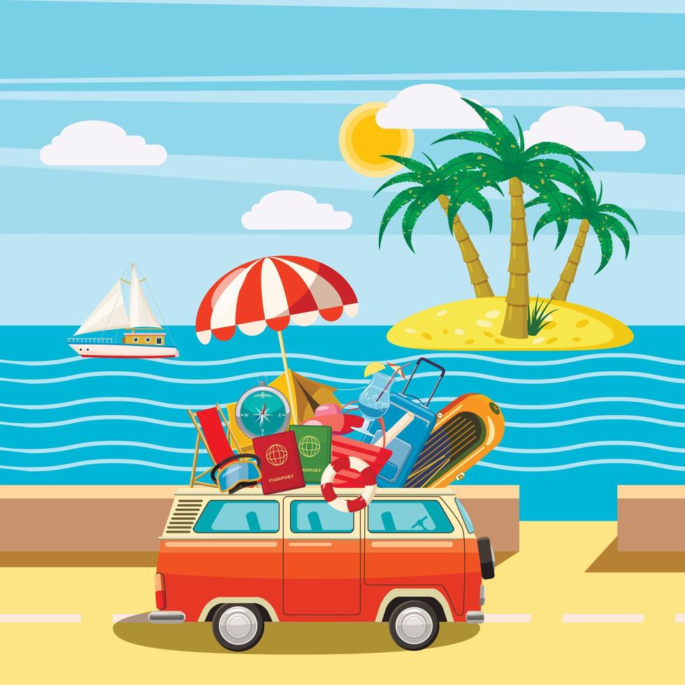 Travel tourism concept island, cartoon style vector