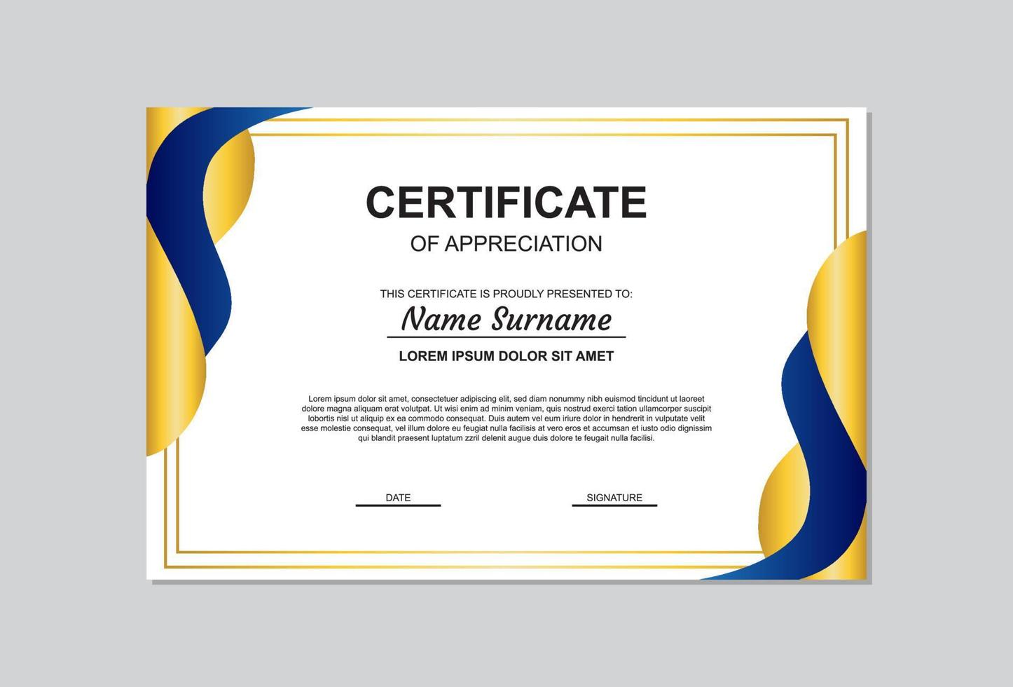 certificate template in gold and blue color with modern style. vector