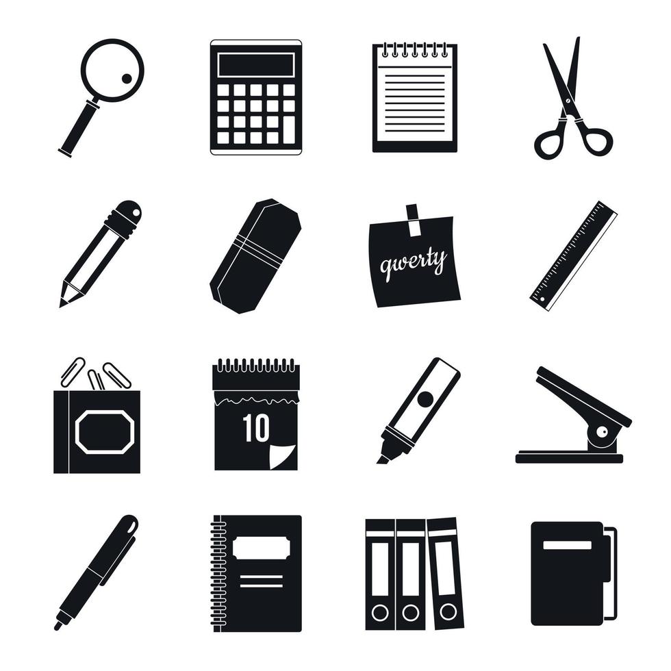 Conjunto de iconos de símbolos de papelería, estilo simple vector