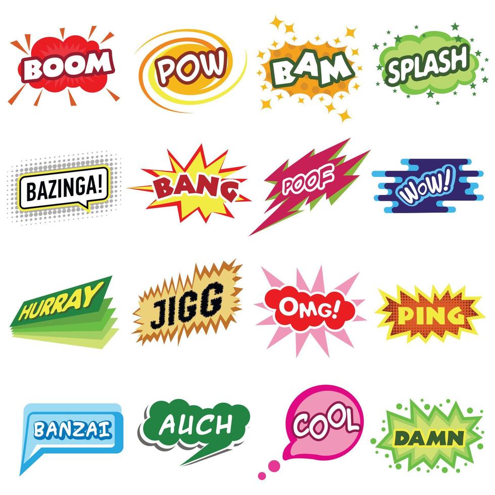 Comic sound set icons set, simple style vector