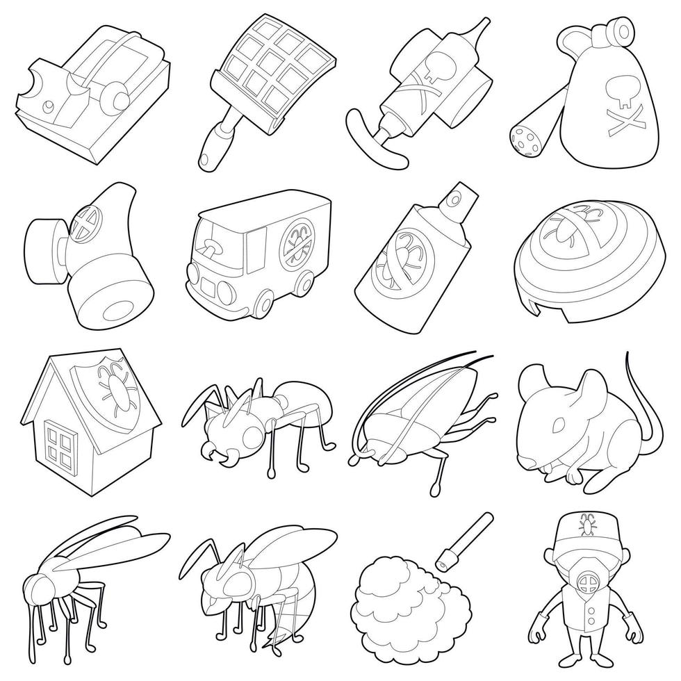 Pest control terminate icons set, outline style vector