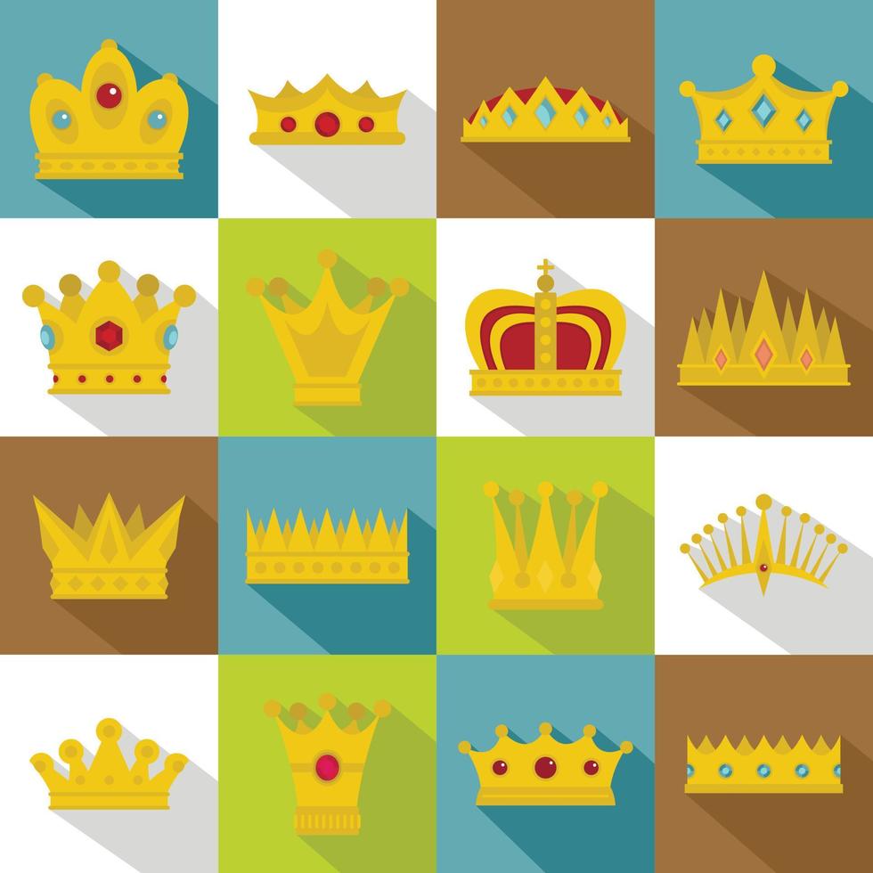 Crown icons set, flat style vector