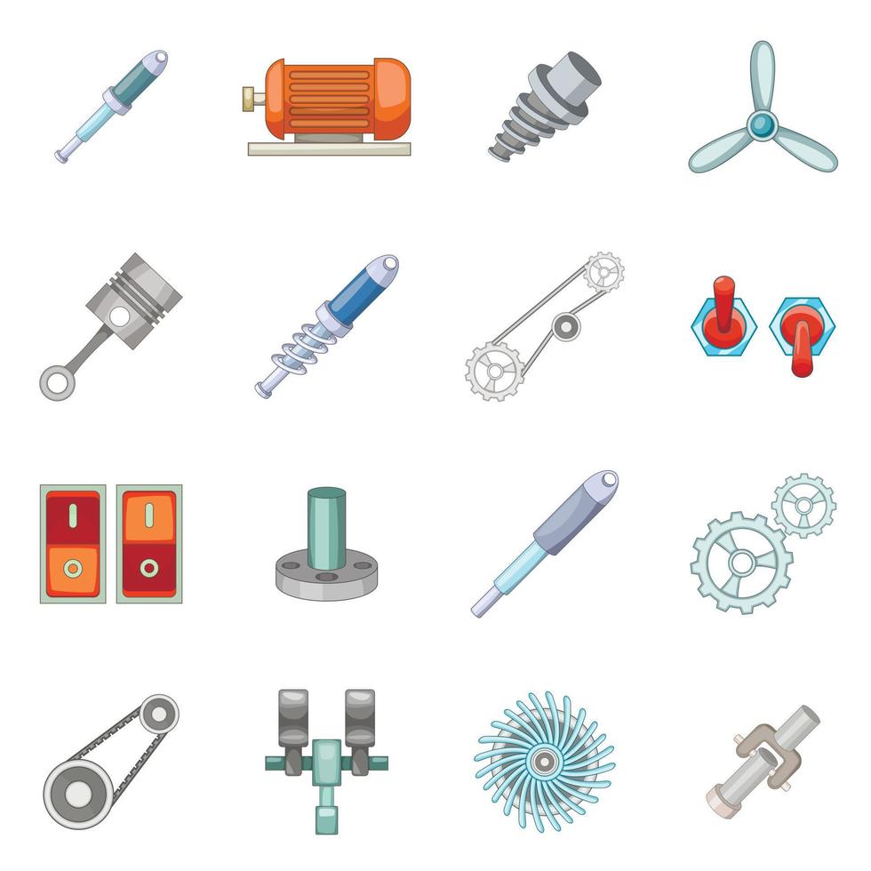 Mechanism parts icons set, cartoon style vector