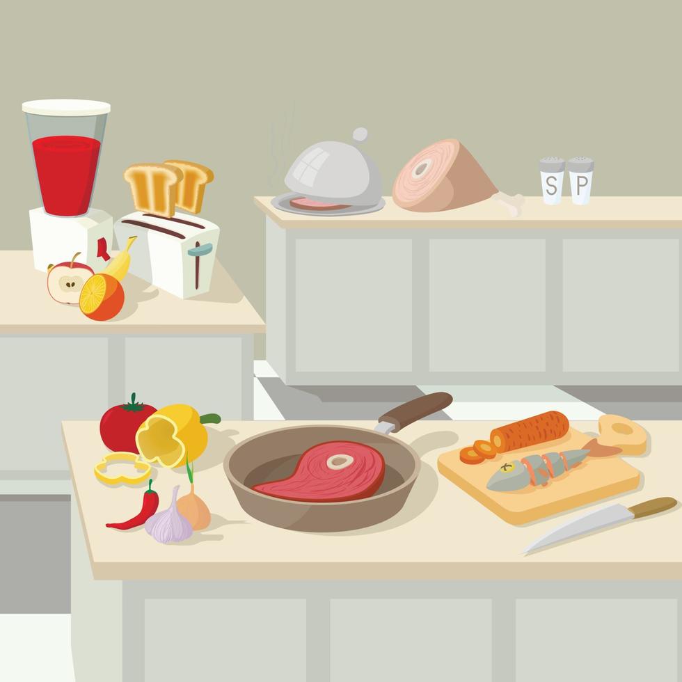 concepto de almuerzo de cocina de comida, estilo de dibujos animados vector